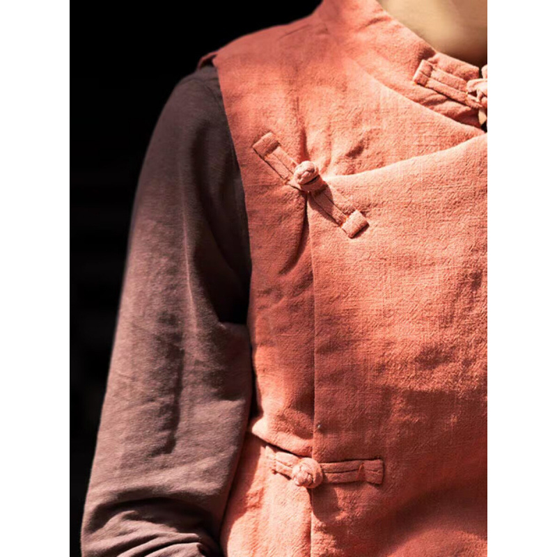 Vesta feminină cu guler rotund, din material quilted, bumbac-lină, 95%+ bumbac, stil retro