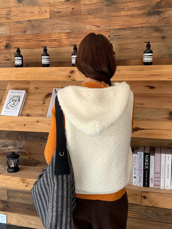 Ženska vest-kardigan s kapuljom i zatvaračem, vunena smjesa, casual stil