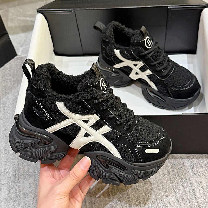 Adidași damă Dad Sneakers, partea superioară din piele + textil, platformă 6–8 cm, închidere cu șireturi, talpă din spumă de cauciuc