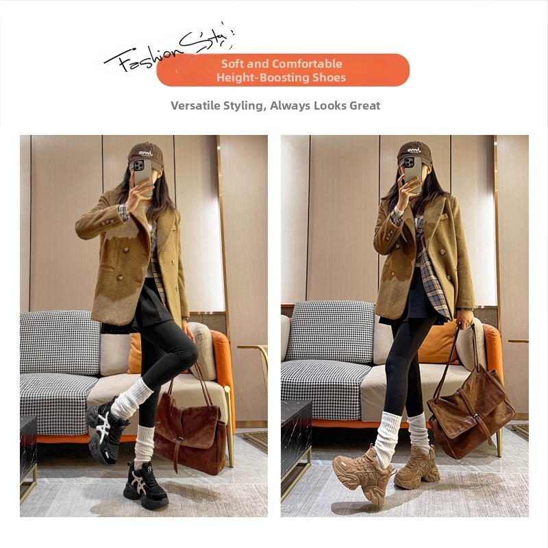 Adidași damă Dad Sneakers, partea superioară din piele + textil, platformă 6–8 cm, închidere cu șireturi, talpă din spumă de cauciuc