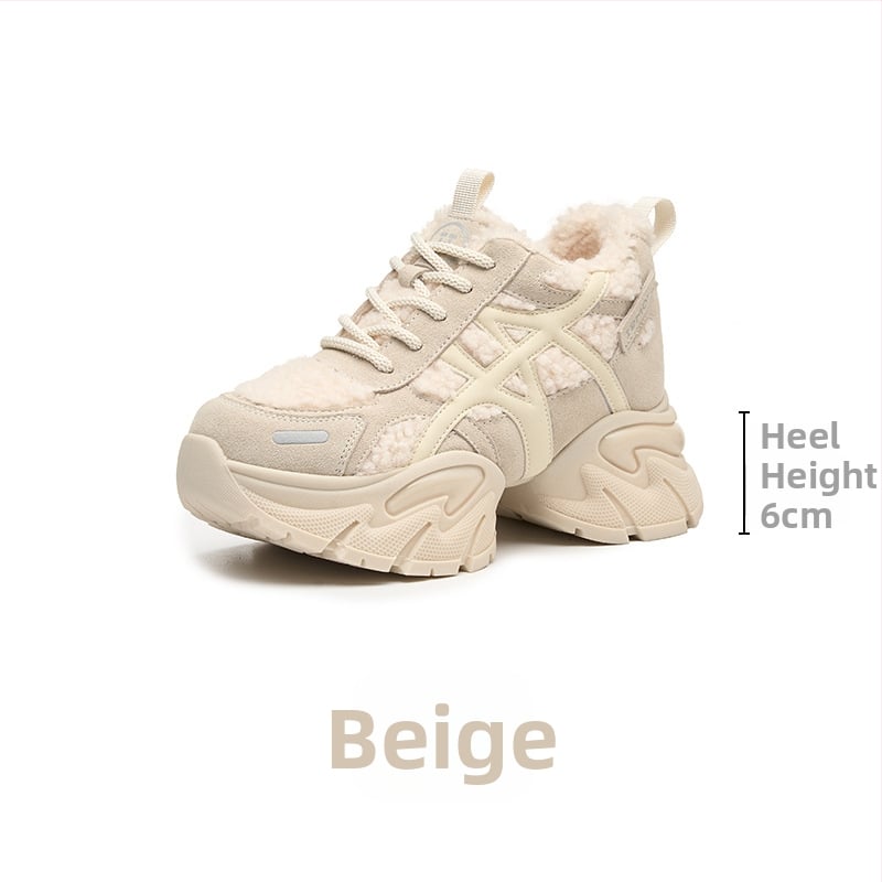 Adidași damă Dad Sneakers, partea superioară din piele + textil, platformă 6–8 cm, închidere cu șireturi, talpă din spumă de cauciuc