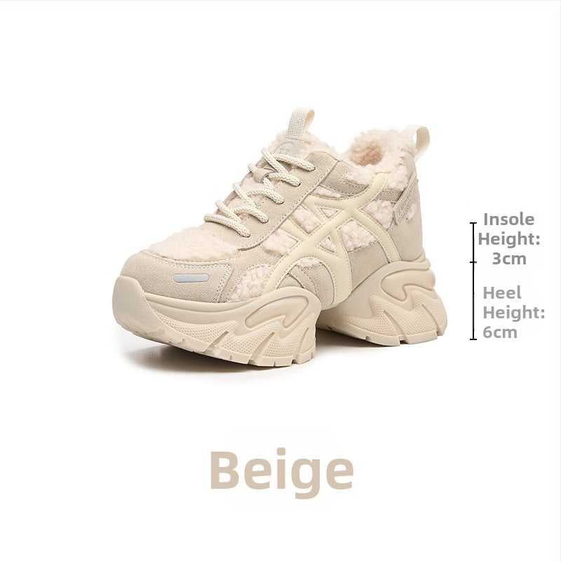 Adidași damă Dad Sneakers, partea superioară din piele + textil, platformă 6–8 cm, închidere cu șireturi, talpă din spumă de cauciuc