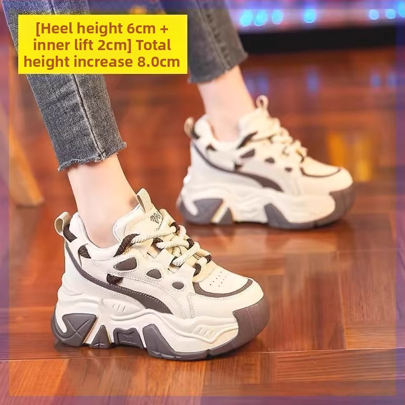 Дамски височинно увеличаващи кецове, chunky стил, горна част от изкуствен флис, връзки, нисък ток (0–1 см), рокинг подметка, едноцветен дизайн