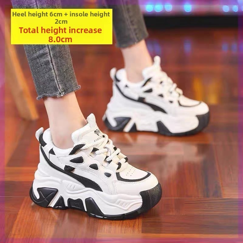 Дамски височинно увеличаващи кецове, chunky стил, горна част от изкуствен флис, връзки, нисък ток (0–1 см), рокинг подметка, едноцветен дизайн