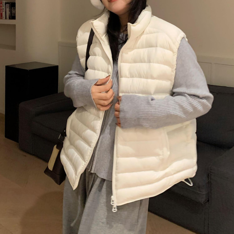 Vesta cu guler înalt, închidere cu fermoar, stil casual coreean, umplutură din poliester, iarna 2026