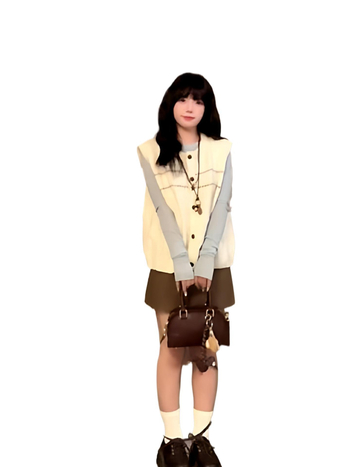 Pletena bezrukavska kardigan-vest, okrugli izrez, 3D uzorak, smjesa spandexa, punilo poliester-pamuk, duljina 50–65 cm