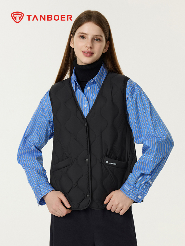 Tambor Ženski prsluk s perjem - V-izrez, Slim fit, Lagani najlon, Punjenje pačjim perjem 86–90%