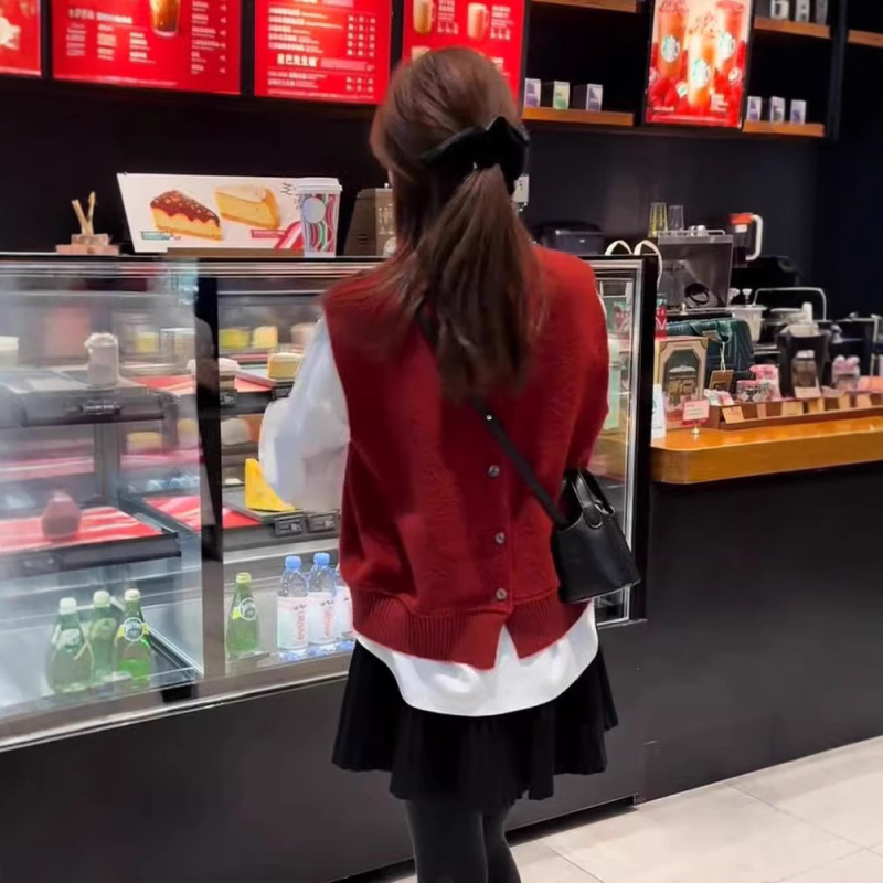 Ženska pleteni gilet u korejskom stilu, okrugli izrez, mješavina vune, obična duljina, proljeće 2025