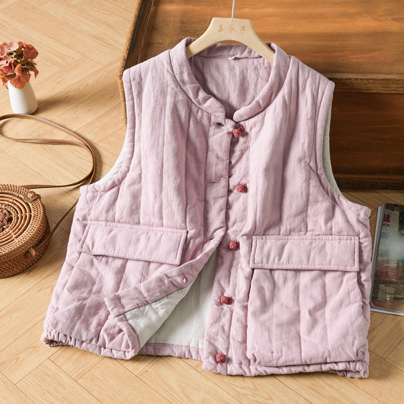 Ženski bezrukavni kardigan-vest, vintage stil, akrilna vlakna, kratka duljina, velike džepove, zima 2025