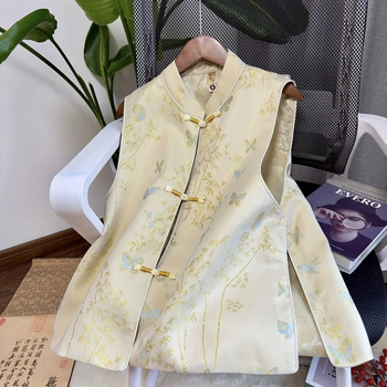 Bez rukava vest s polo ovratnikom, chenille jacquard tkanina, proljeće 2025
