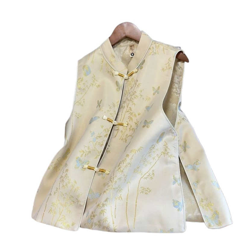 Bez rukava vest s polo ovratnikom, chenille jacquard tkanina, proljeće 2025