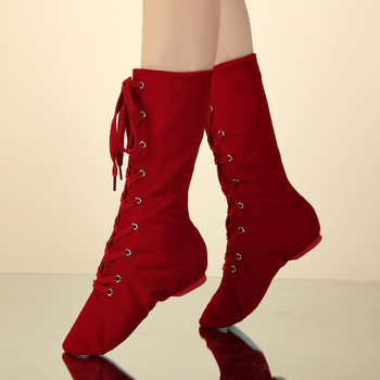 Удължени високи джаз обувки за пол денс и модерен танц, унисекс, платнена горна част, кожена подметка, издръжливи и абсорбират пот, за есен