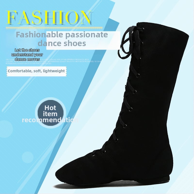 Удължени високи джаз обувки за пол денс и модерен танц, унисекс, платнена горна част, кожена подметка, издръжливи и абсорбират пот, за есен