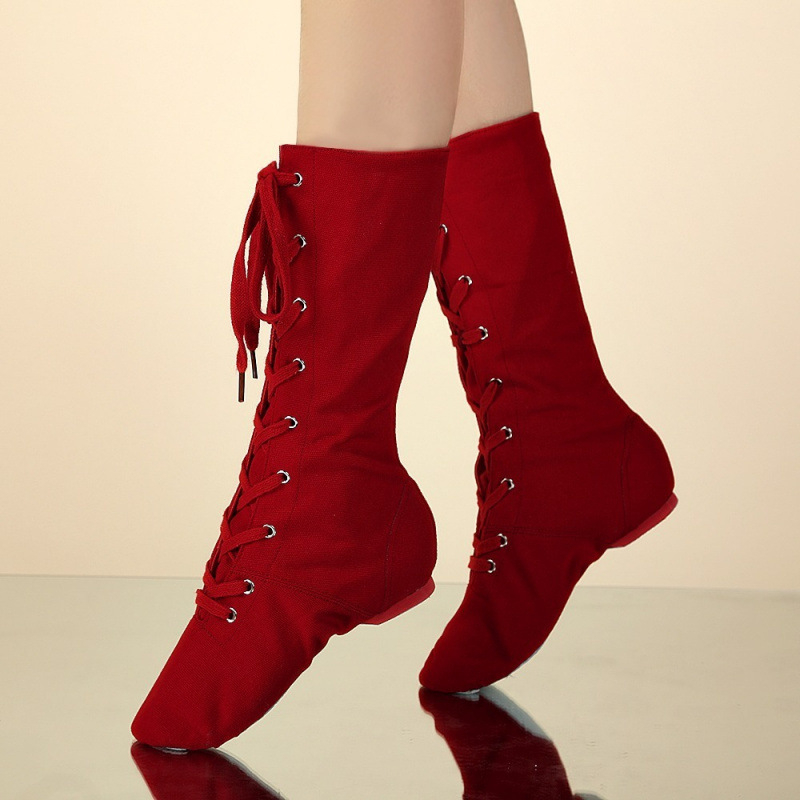 Удължени високи джаз обувки за пол денс и модерен танц, унисекс, платнена горна част, кожена подметка, издръжливи и абсорбират пот, за есен