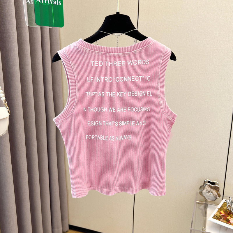 Bez rukava vesta s američkim natpisom, ljeto 2025, poliester, blok boja, udoban široki kroj