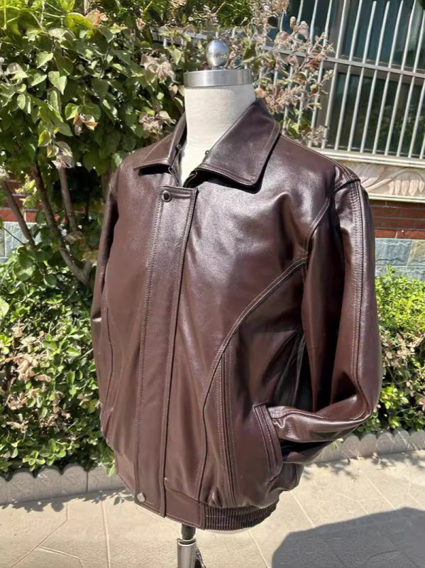 Prava kožna jakna s reverom za muškarce, vrhunska top-grain kravlja koža, moto-kožna jakna s podstavom od pamuka za jesen i zimu.