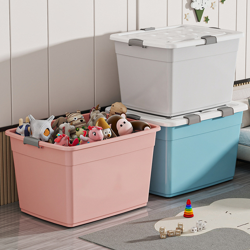 Műanyag tárolóedény, PP anyag, kapacitás 40–50 L, kerekekkel, kattintó zár, vízálló és porálló