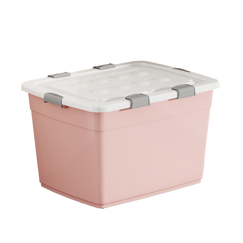 Műanyag tárolóedény, PP anyag, kapacitás 40–50 L, kerekekkel, kattintó zár, vízálló és porálló