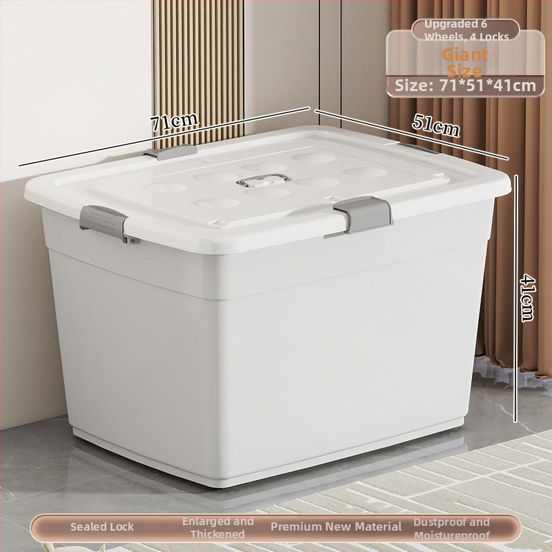 Plastová krabica na skladovanie, PP materiál, objem 40–50 l, s kolieskami, uzáver na sponu, vodeodolná a prachotesná