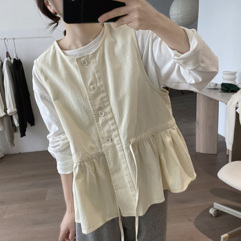 Ženski vest top od spandeksa s geometrijskim uzorkom, jednolinjna ovratnica, spojeni lazy stil, japansko-korejski casual dizajn