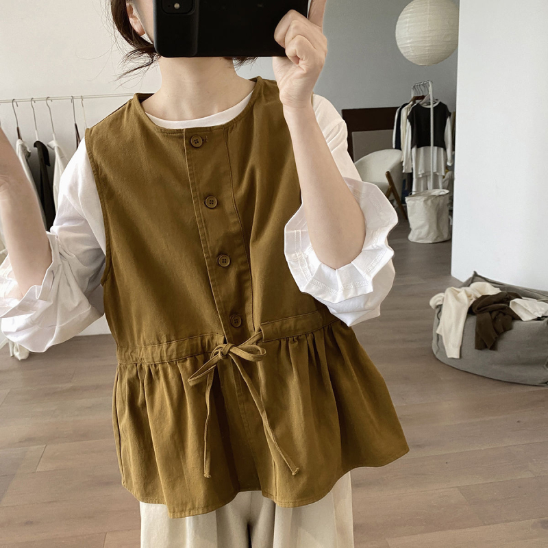Ženski vest top od spandeksa s geometrijskim uzorkom, jednolinjna ovratnica, spojeni lazy stil, japansko-korejski casual dizajn