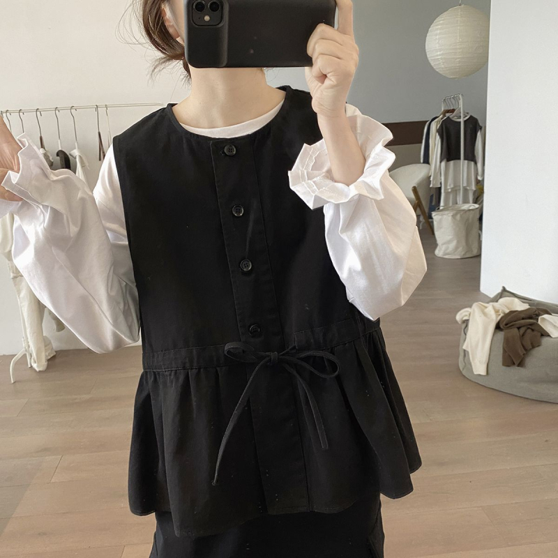 Ženski vest top od spandeksa s geometrijskim uzorkom, jednolinjna ovratnica, spojeni lazy stil, japansko-korejski casual dizajn
