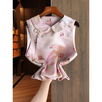 Ženski jacquard vest u novom kineskom stilu s Doll Collarom, slim krojem, 95% poliester