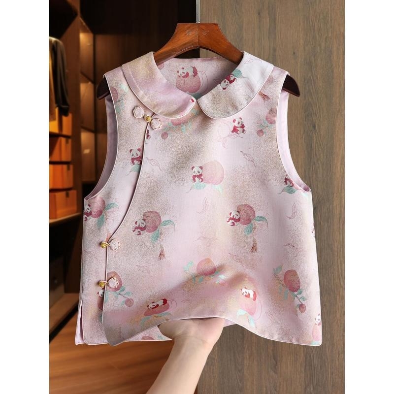 Ženski jacquard vest u novom kineskom stilu s Doll Collarom, slim krojem, 95% poliester