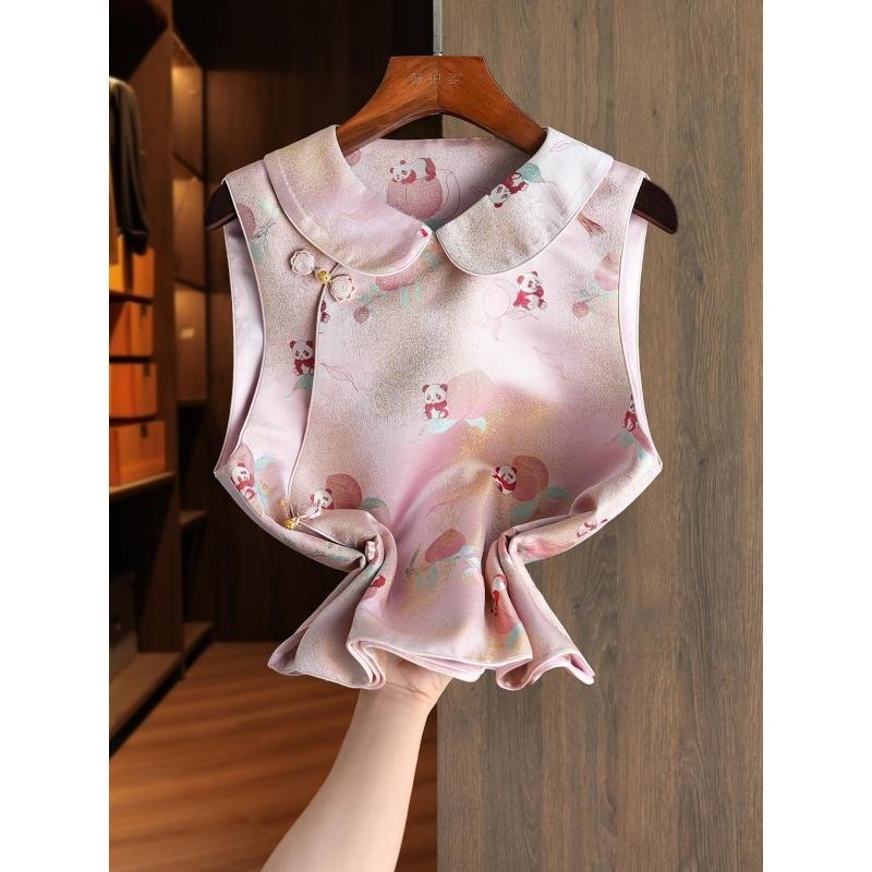 Ženski jacquard vest u novom kineskom stilu s Doll Collarom, slim krojem, 95% poliester