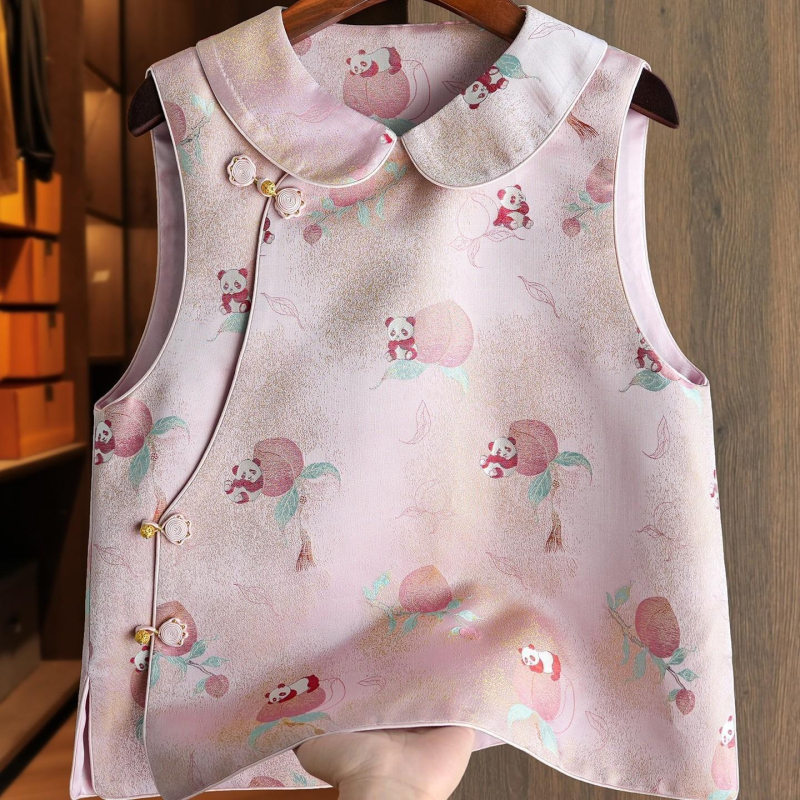 Ženski jacquard vest u novom kineskom stilu s Doll Collarom, slim krojem, 95% poliester