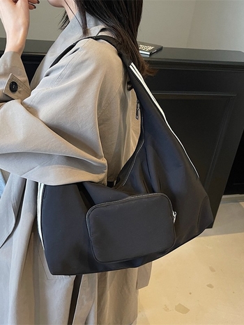 Nylon torbica za ramena, ulični stil, horizontalni kvadratni oblik, zatvarač na zip, unutarnji džep sa zip zatvaračem