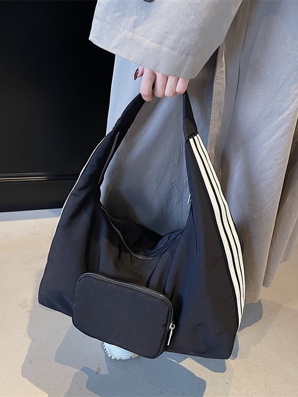 Nylon torbica za ramena, ulični stil, horizontalni kvadratni oblik, zatvarač na zip, unutarnji džep sa zip zatvaračem