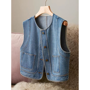 Chenille-Spandex bez rukava prsluk, okrugli izrez, opušteni svakodnevni kroj, jednostruko kopčanje, duljina 50–65 cm, ljeto 2025