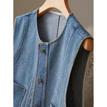 Chenille-Spandex bez rukava prsluk, okrugli izrez, opušteni svakodnevni kroj, jednostruko kopčanje, duljina 50–65 cm, ljeto 2025