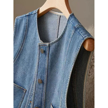 Chenille-Spandex bez rukava prsluk, okrugli izrez, opušteni svakodnevni kroj, jednostruko kopčanje, duljina 50–65 cm, ljeto 2025