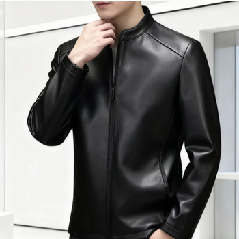 Muška jakna od prave ovčje kože s stojećim ovratnikom, na zip, prilagodljiv kroj, jesen 2025