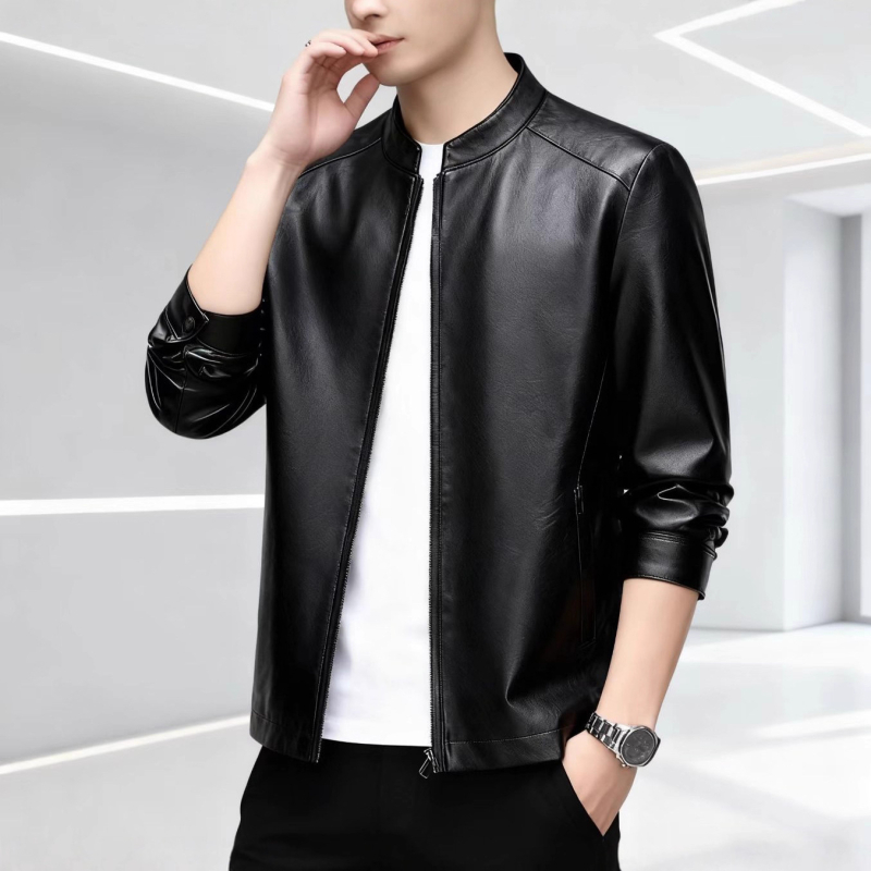 Muška jakna od prave ovčje kože s stojećim ovratnikom, na zip, prilagodljiv kroj, jesen 2025