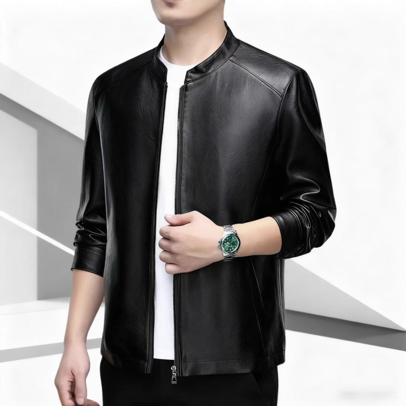 Muška jakna od prave ovčje kože s stojećim ovratnikom, na zip, prilagodljiv kroj, jesen 2025