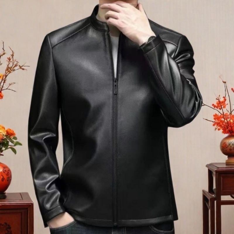 Muška jakna od prave ovčje kože s stojećim ovratnikom, na zip, prilagodljiv kroj, jesen 2025