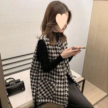 Ženski prsluk s uzorkom Houndstooth, stojeći ovratnik, zatvaranje na jedno dugme, nagnuti ramenski kroj, Modalna tkanina