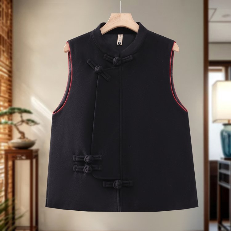 Vesta sa stojećim ovratnikom, žabice kopči, 3D uzorak, poliester