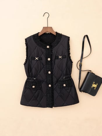 Ženska vesta s poliesterskim punjenjem, okrugli izrez, kratka duljina, poliester tkanina, poliester punjenje