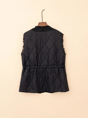 Ženska vesta s poliesterskim punjenjem, okrugli izrez, kratka duljina, poliester tkanina, poliester punjenje