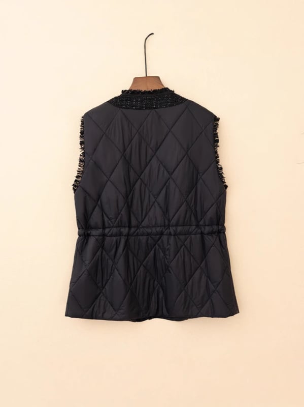 Ženska vesta s poliesterskim punjenjem, okrugli izrez, kratka duljina, poliester tkanina, poliester punjenje