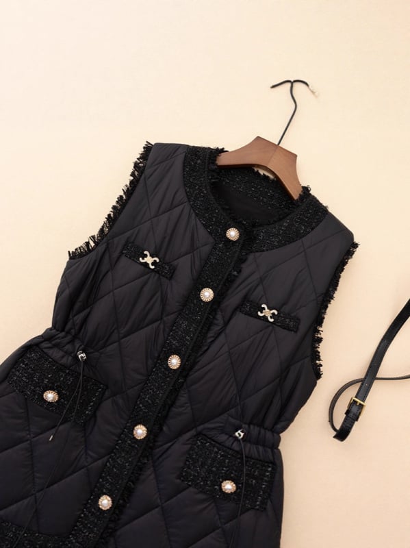 Ženska vesta s poliesterskim punjenjem, okrugli izrez, kratka duljina, poliester tkanina, poliester punjenje