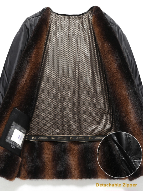 Jachetă din piele naturală pentru bărbați, cu căptușeală din blană de miel, închidere cu fermoar, guler tip lapel, croială lejeră, căptușeală detașabilă