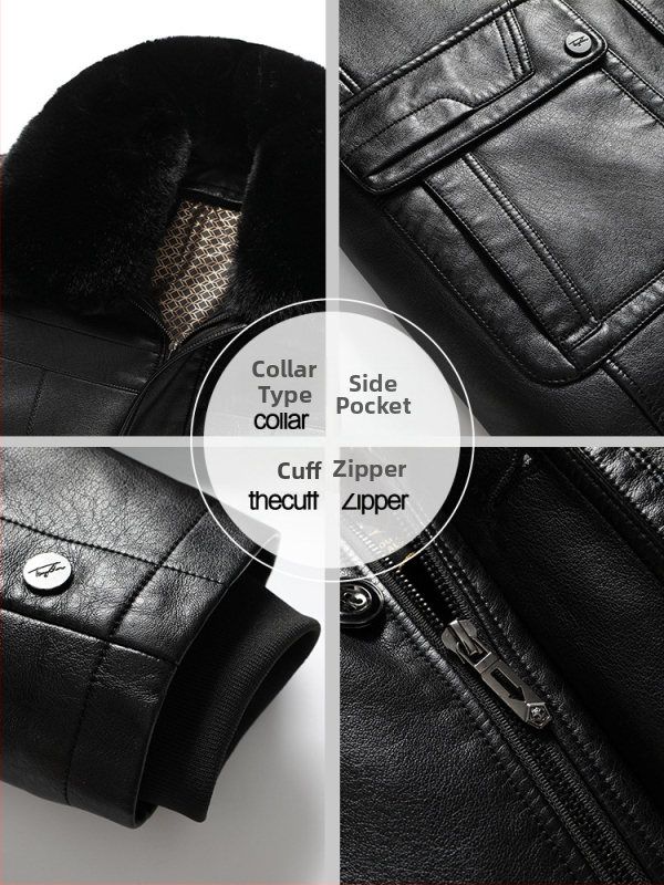 Jachetă din piele naturală pentru bărbați, cu căptușeală din blană de miel, închidere cu fermoar, guler tip lapel, croială lejeră, căptușeală detașabilă