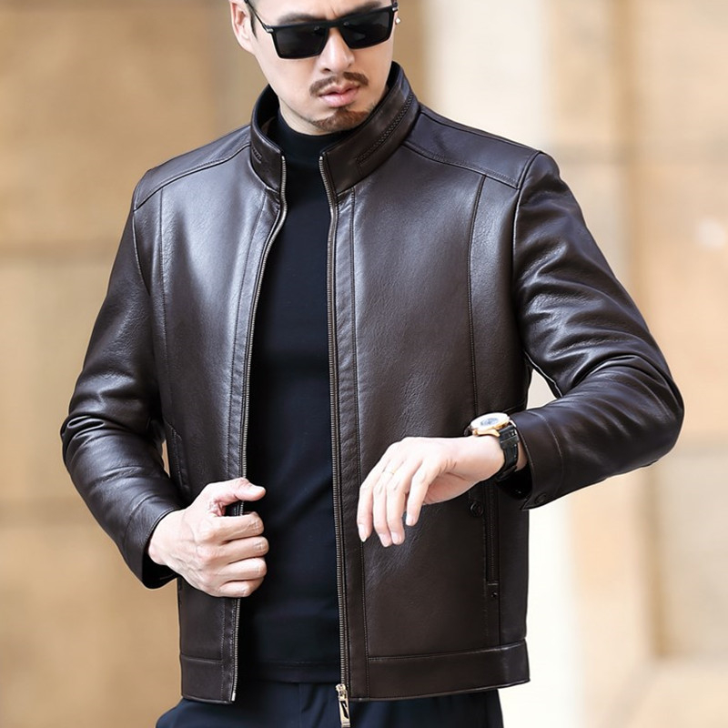 Kožna jakna od prave ovčje kože, stojeći ovratnik, zatvarač, gradski stil