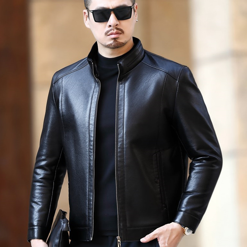 Kožna jakna od prave ovčje kože, stojeći ovratnik, zatvarač, gradski stil