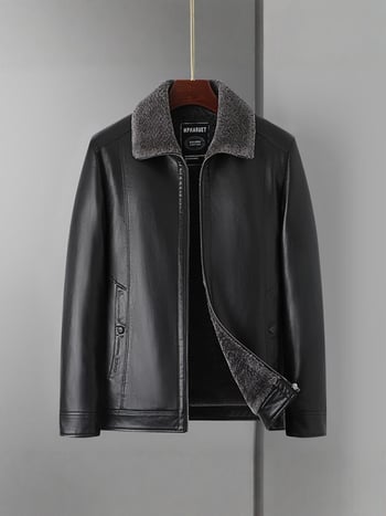 PU kožna jakna za muškarce s reverom, zatvaračem, vunenom podstavom, zimska vanjska odjeća